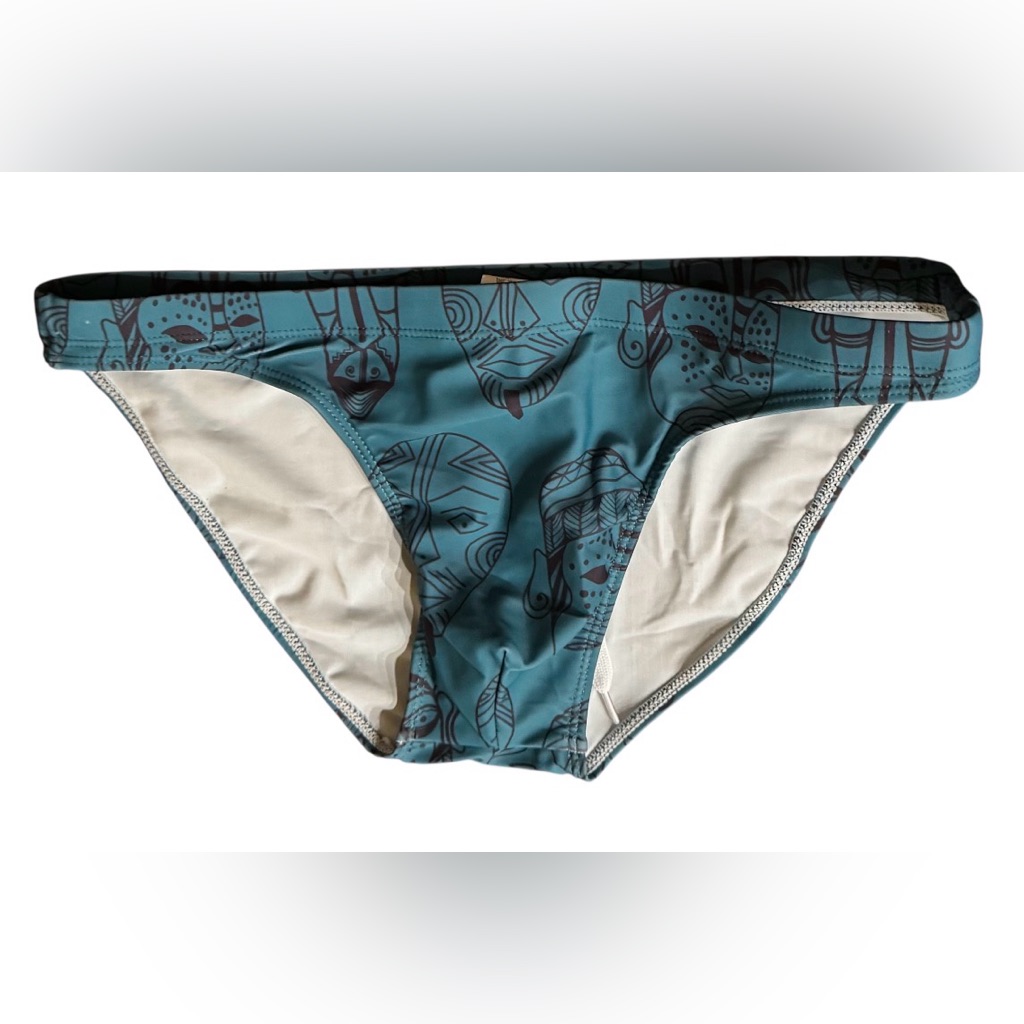 Nwt Size L Men’s Swim Briefs Poolside Rites Teal Totem Fun Cheeky Adjustable — image 5 of 8
